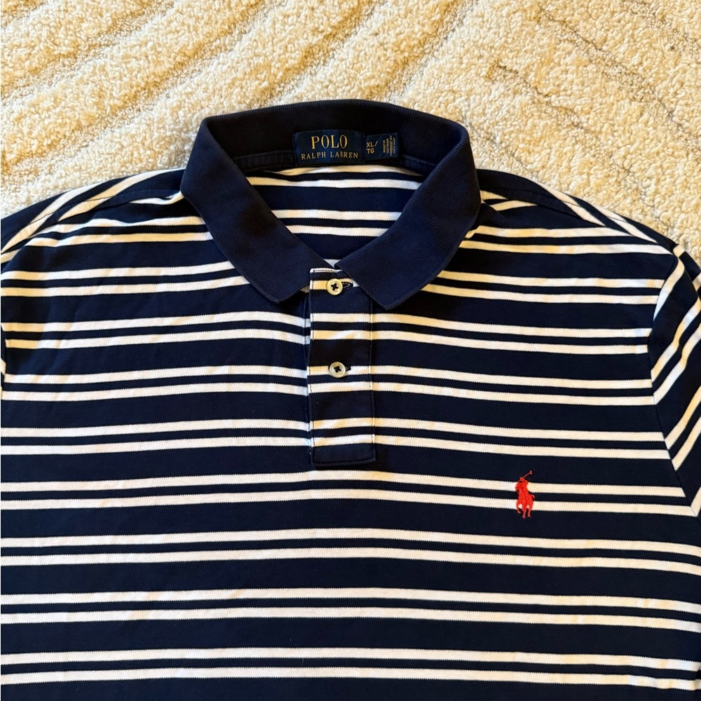 Ralph Lauren Navy and White Striped Polo Shirt